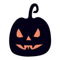 Scary Pumpkin Silhouette with Carved Face for Halloween, vector illustration
