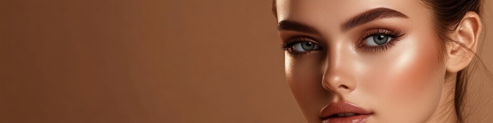 Obraz premium Close-up of a woman's face showcasing flawless makeup