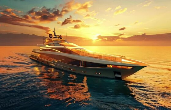 Luxury private big motor yacht in tropical sea with blue wave