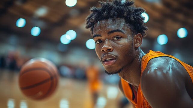 Student Athlete Practicing Basketball Skills at Indoor Court During Evening Training Session