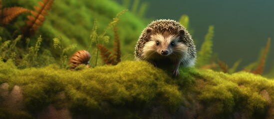 Hedgehog on a Mossy Rock