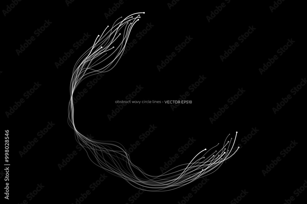 Aufkleber abstract circle lines wavy frame white isolated on black background. vector in concept technology, s