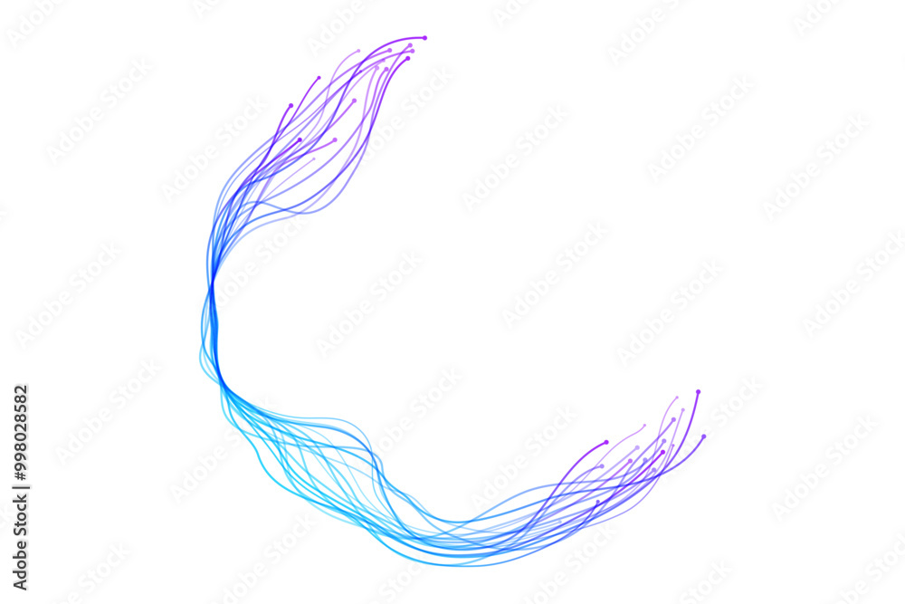 Fototapete Abstract vector wavy dynamic lines circle round curve shape blue purple gradient isolated on transparent background in concept technology, neural network, neurology, science.