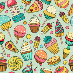 Vibrant Assortment of Sweets and Treats Colorful Pattern Design
