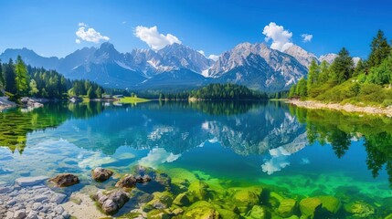 Crystal Clear Lake with Mountain Reflection