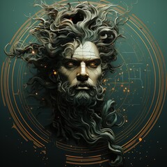 Cosmic and Artistic Depiction of Neptune Using Thin Lines and Minimalistic Style