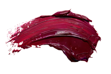 Vibrant burgundy paint stroke on white isolated background.