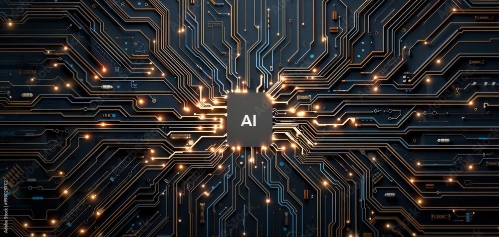 Leinwandbilder a close-up view of a circuit board with glowing connections, emphasizing ai technology