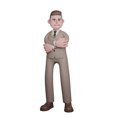 Fototapeta premium Professional Lawyer 3D Cartoon. A male lawyer is standing with his arms crossed in front of his chest. Male Litigator