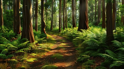 Obraz premium Sunlit Path Through a Lush Forest