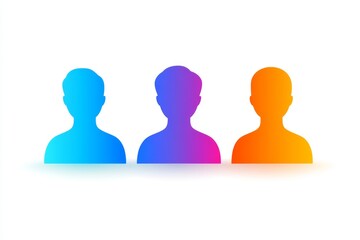 Minimalist silhouettes of three human faces in a rainbow gradient symbolizing identity diversity and collective thinking in a modern colorful design