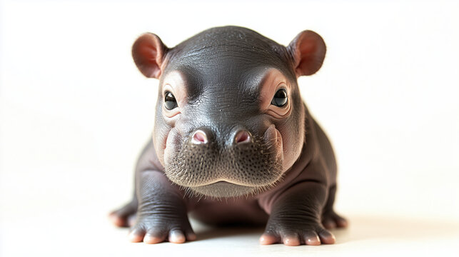 cute pygmy hippo baby with big eyes and chubby body