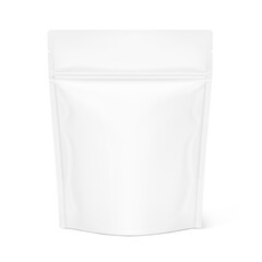 Realistic stand up pouch bag with zip lock mockup with transparent shadow. Front view. Vector illustration isolated on white background. Ready for your design. EPS10.