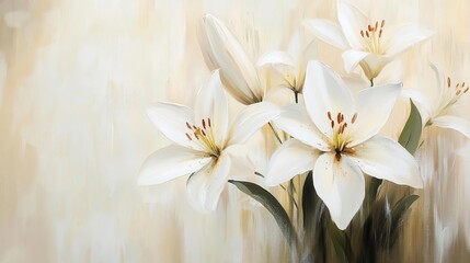 A serene arrangement of white lilies against a soft, muted background.