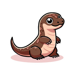 Cute cartoon illustration of a Komodo dragon with a chubby body and big eyes in brown. Perfect for children's books, nature-themed designs or educational materials