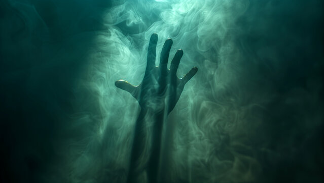 Haunting hand manifests in the misty dark