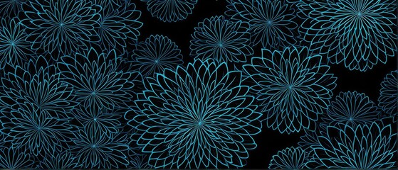 Blue Floral Pattern on a Black Background