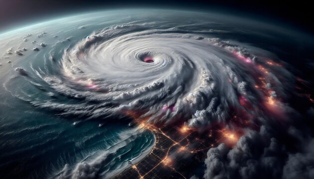 Huracan visto desde el cielo. toma aerea con drom