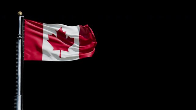 Raising the flag of Canada, transparent background, 3d animation 4k alpha channel
