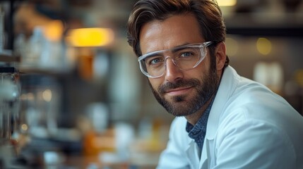 A Confident Scientist in Lab Coat and Safety Glasses