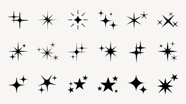Shine star sparkle vector set. Sparkle star icons. Shine icon. Stars sparkle doodles vector. Set sparkles star symbols vector. Bright sparkle, star sparkle, shiny flash star. Star shine sparkle icon