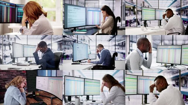 Unhappy Worker Doing Spreadsheet Codes