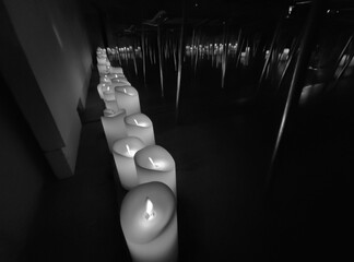 Burning candles black and white background