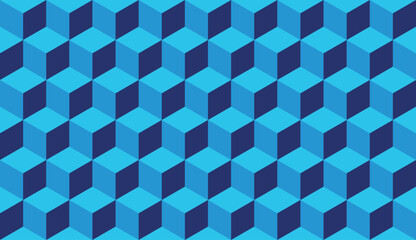 Blue isometric cubical, hexagonal, rhombic pattern. Seamless repetitive infinite pattern