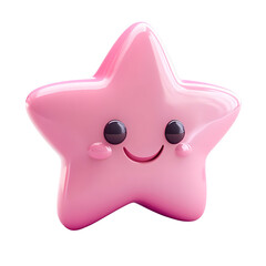 Cute pink star character with a smiling face, ideal for illustrations and designs, on white isolated background.