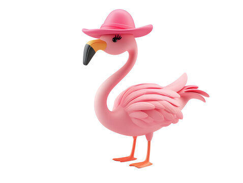 A whimsical pink flamingo wearing a stylish hat, perfect for summer-themed designs.