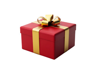 Obraz premium A beautifully wrapped red gift box adorned with a golden ribbon, perfect for celebrations and special occasions.