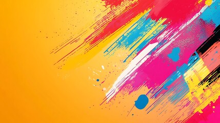 Abstract colorful brush strokes on a yellow background.