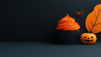 Halloween cupcakes, spider web frosting, 3D illustration