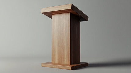 Minimalist wooden podium in a neutral setting suitable for presentations or speeches