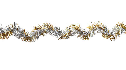 Shiny silver and gold tinsel garland, perfect for festive decorations and celebrations.