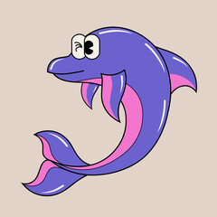 Doodle cute character illustration dolphin sticker