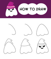 How to draw ghost cartoon step by step for learning, kid, education and coloring book. Halloween festival