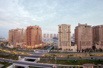 Fototapeta premium Aerial view of Peral Qatar Porto Arabia Doha