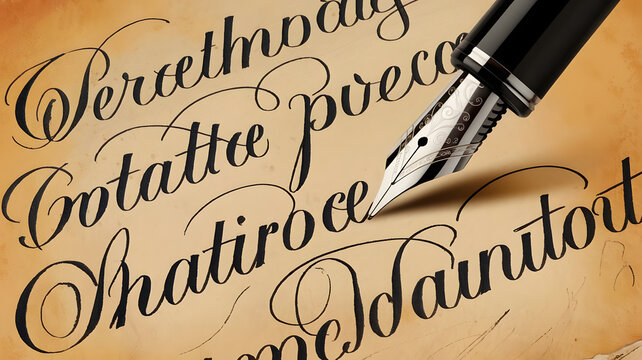 A detailed close-up of a fountain pen writing elegant Spanish script on parchment, representing the power of language and expression. (indicates World Spanish Language Day).
 
