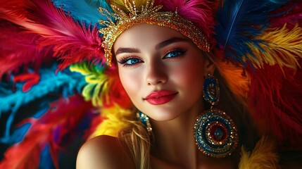 Fototapeta premium Elaborate Colorful Feathered Headdress Celebrating Traditional Vibrant Cultural Festival