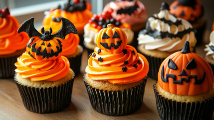 halloween themed cupcakes ready for a halloween party