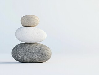 Serene Stack of Smooth River Rocks Balanced Harmoniously Against a Natural Background, Symbolizing Stability, Tranquility, and the Beauty of Natures Elements