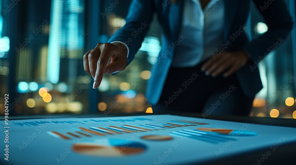 Aufkleber A doctor pointing to a chart during a consultation with a patient illustrating patient education and the value of understanding personal health Large space for text in center Stock Photo with copy