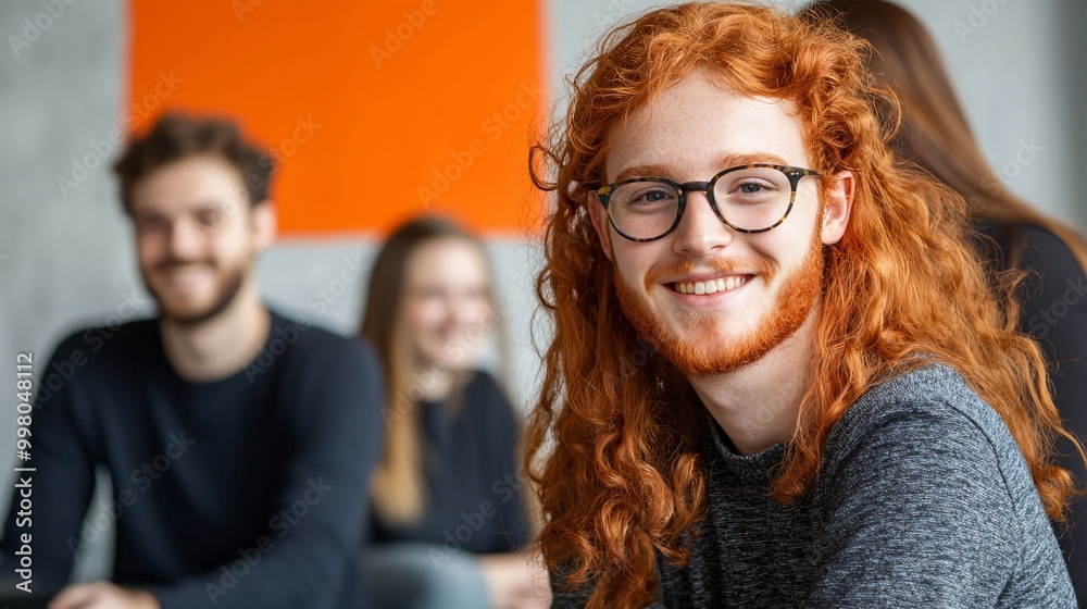 Aufkleber a group of coworkers taking a break to chat and laugh together in an office setting highlighting the