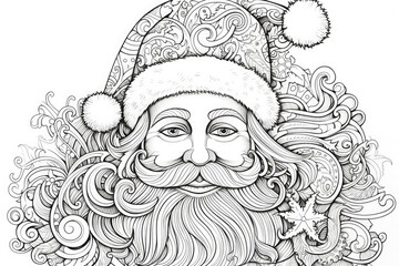 Immerse in adult and children coloring with intricate santa zentangle. Captivating holiday art for relaxation and mindfulness. Let creativity flow with festive design