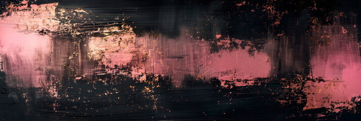 Rose gold brushstrokes on a black canvas, abstract, metallic sheen