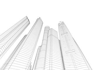 Buildings in the city skyscrapers sketch 3d rendering