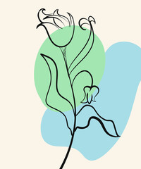 Continuous One Line Drawing Of Flowers Created Without Lifting The Pen