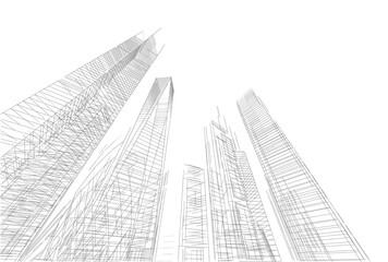 Fototapeta premium Buildings in the city skyscrapers sketch 3d rendering