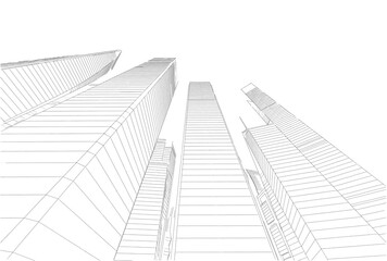 Buildings in the city skyscrapers sketch 3d rendering
